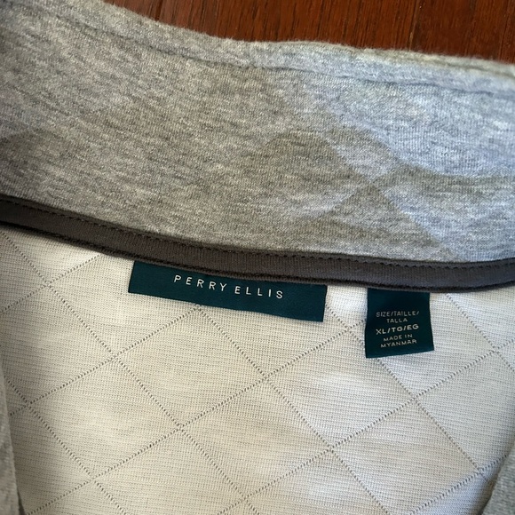 Perry Ellis Mens XL Gray Quilted 1/4 Snap Long Sleeve Mock Neck Pullover Sweater - Picture 7 of 9